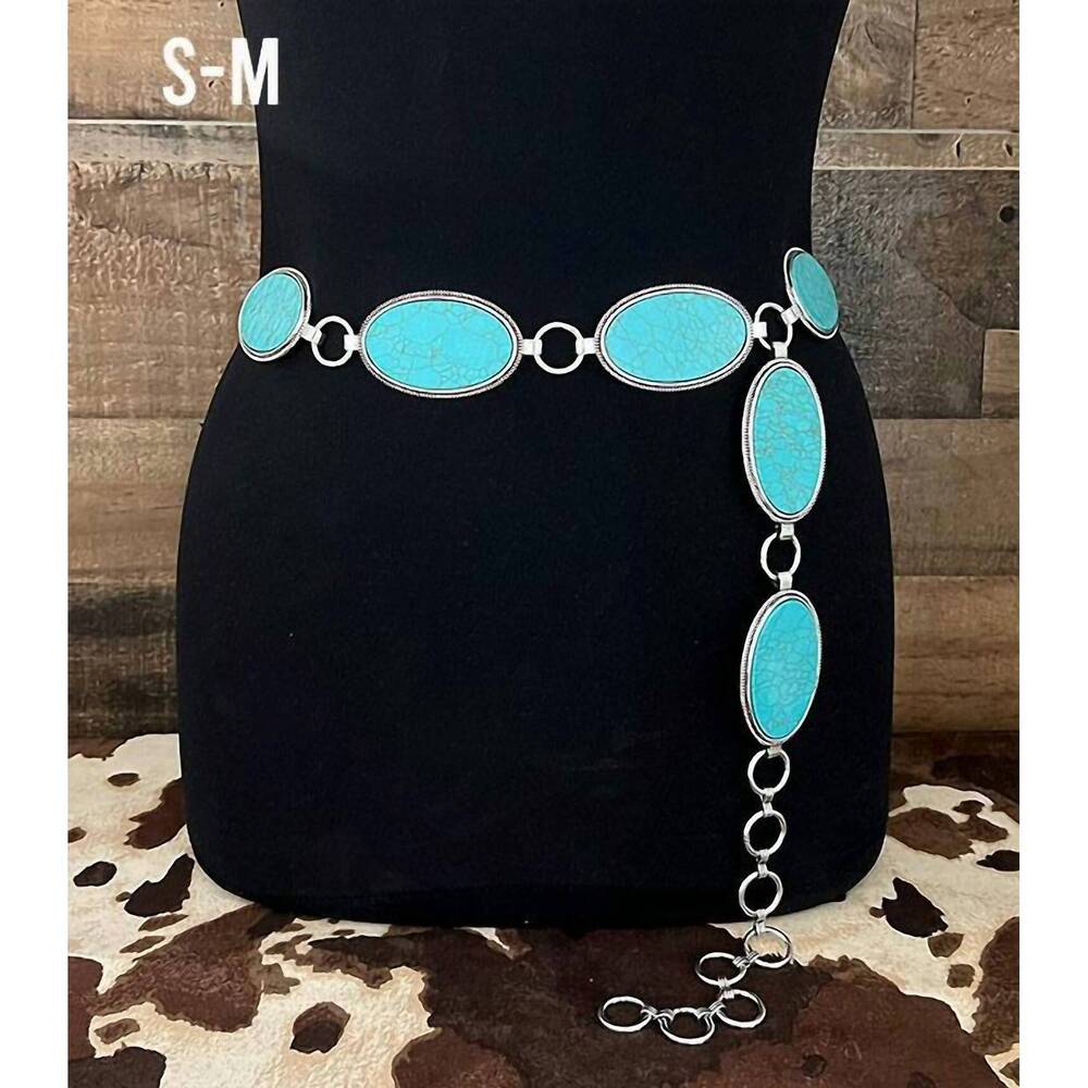 NEW TIPI women's lynx oval western concho belt in turquoise